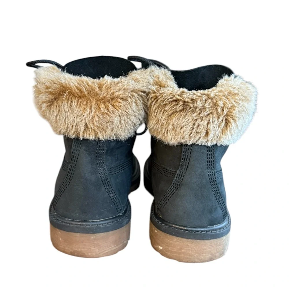 Timberland Boots Faux Fur Girls Size 4 Waterproof Black Leather